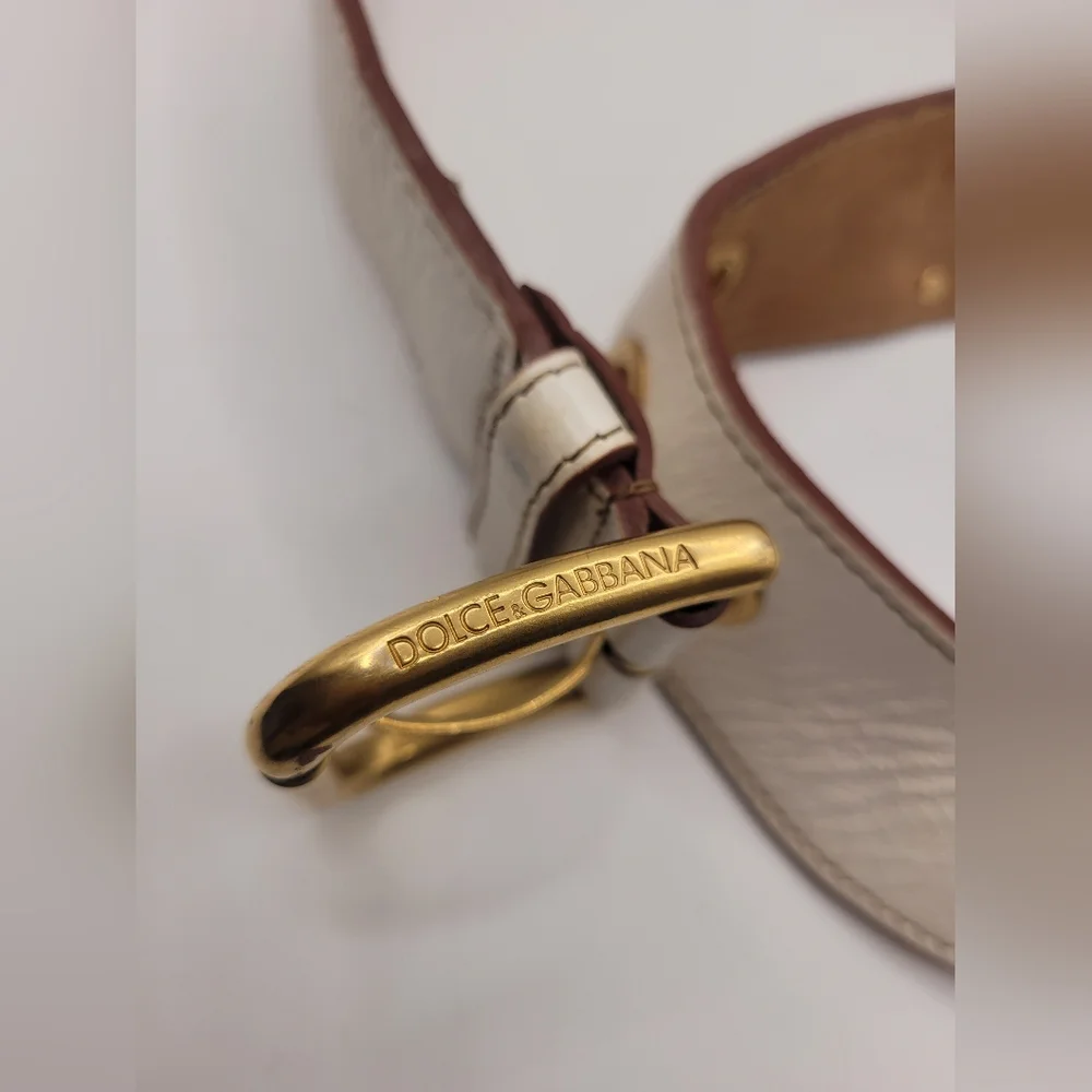 Dolce & Gabbana White Leather Belt with Gold Accents